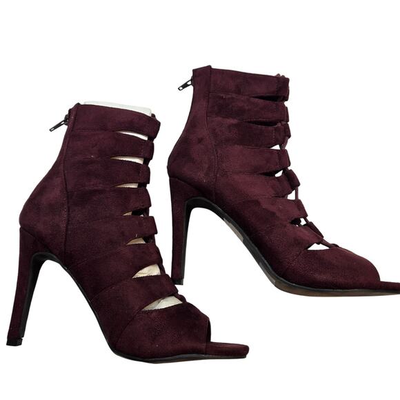 Coconuts Women's 7,5 Boot Maroon Shoe 4 Inch High Heel Open Toe Zipper - Picture 3 of 9